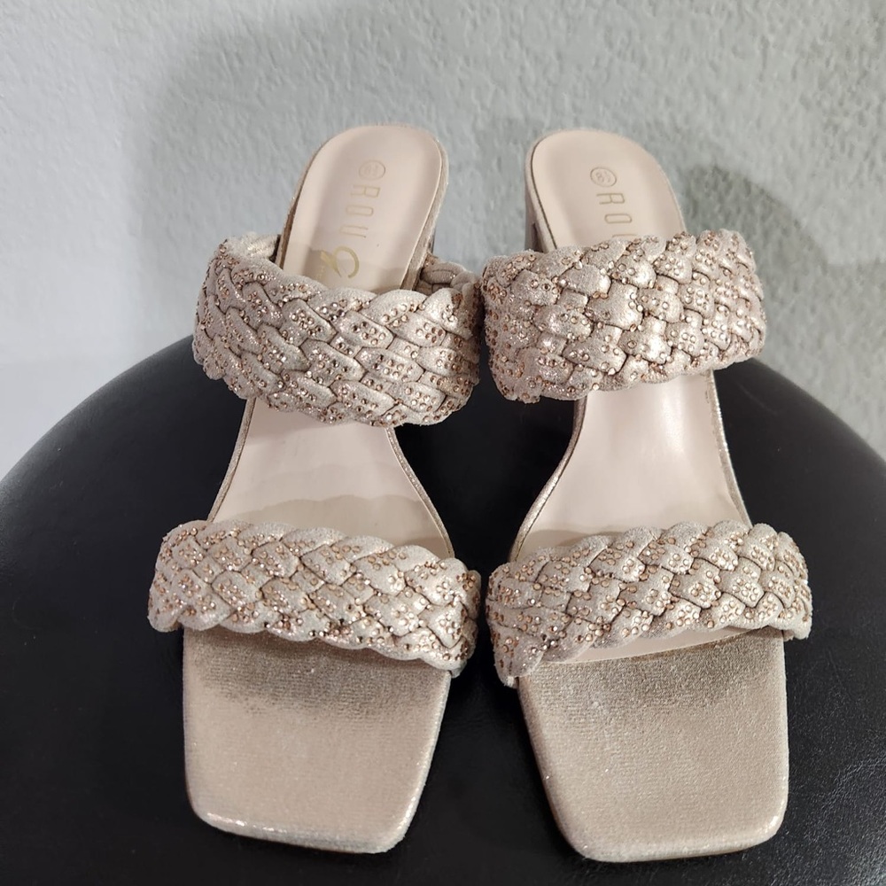 Rouge Helium Gold Braided Sandals